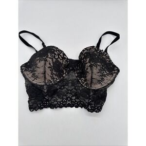 Victorias Secret Push Up Bra 36C Black Lace Bralette Lingerie